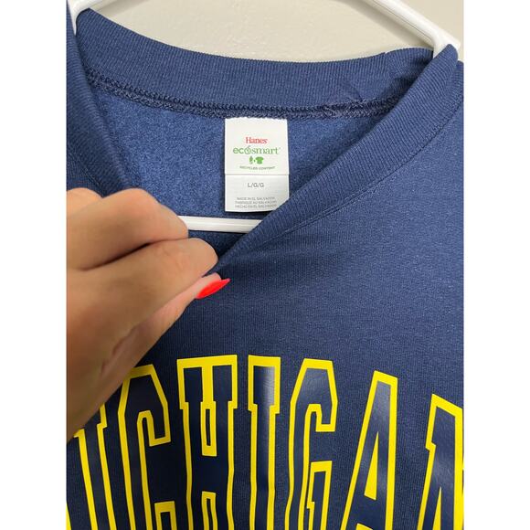 Hanes Michigan Navy Blue and Maize Football Go Blue Oversized Crewneck Size L - Picture 3 of 5